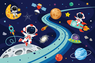 卡通外太空轨道宇航员星球背景墙