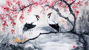 仙鹤图花鸟图素材-仙鹤图花鸟图图片-仙鹤图花鸟图设计模板-昵图网