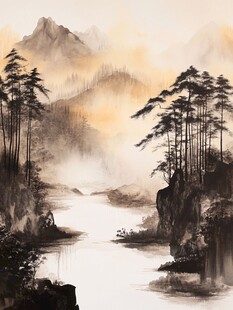 最終決算 日本画 絵画 金箔背景 山水画 絵画 - 絵画