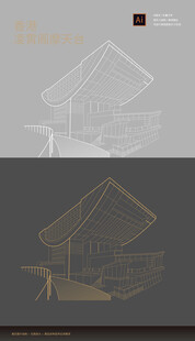 香港凌霄阁摩天台矢量线稿手绘元