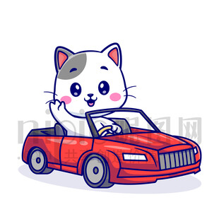 可爱卡通开车的猫咪