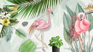 芭蕉叶火烈鸟背景墙