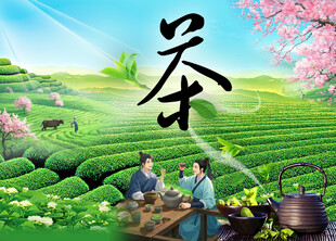 天然茶园古人喝茶品茗修身养性图