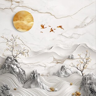 日本画　山水画　金箔背景 金箔 日本画 シー 富士 二 イラスト素材 [5544788] - フォト