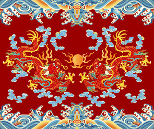 双龙戏珠江崖海水纹浮雕龙线描龙