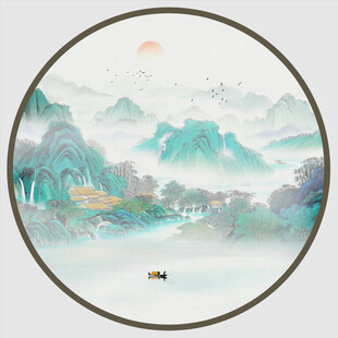 圆形山水水墨画