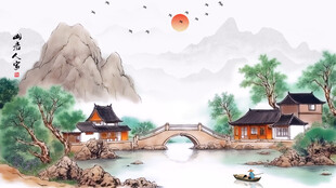 山水画简约山水画