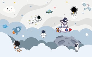 卡通外太空星球宇航员背景墙