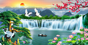 八方来财聚财山水画