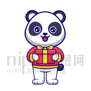 可爱卡通抱着礼物礼品的大熊猫