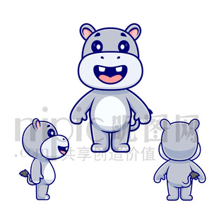 卡通河马三视图