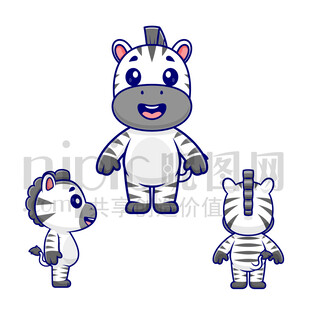 卡通斑马三视图