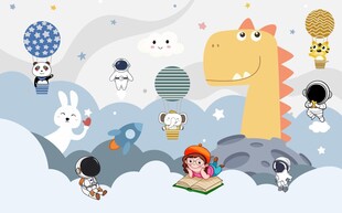 卡通儿童太空读书背景墙图片