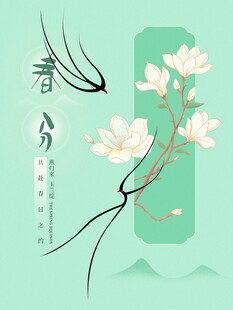燕子玉兰春分节气插画海报