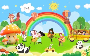 卡通儿童亲子春游写生背景图片