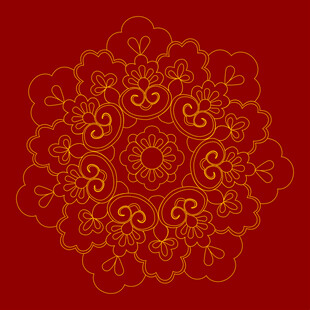 敦煌图案团花如意纹线条线描