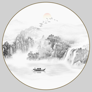 圆形山水水墨画