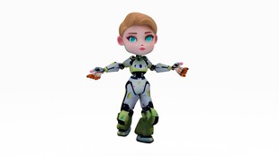 3d女机器人绑定骨骼动画