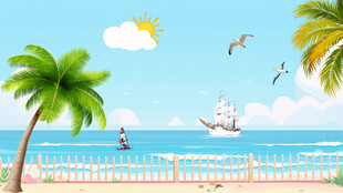 卡通海边风景