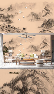 新中式禅意山水背景墙