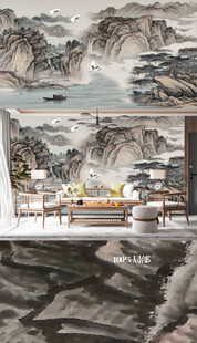 岩板新中式禅意山水背景墙