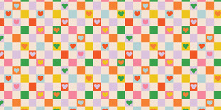 多彩方格背景搭配缤纷心形的可爱
