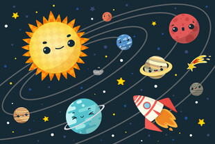 卡通太阳系轨道可爱星球太空背景