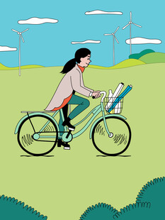 户外郊游自行车手绘插画