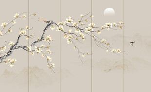 新中式工笔花鸟画背景墙