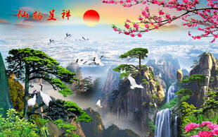 迎客松背景墙壁纸壁画