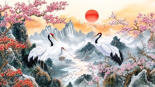 旭日仙鶴圖 旭日仙鹤素材-旭日仙鹤图片-旭日仙鹤设计模板-昵图网