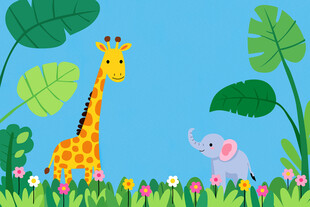 长颈鹿和大象背景图