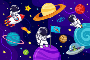 卡通宇航员外太空宇宙星球背景墙