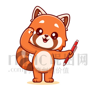 可爱卡通拿着笔敬礼的小浣熊