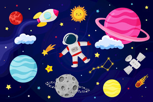 卡通宇航员星球太空火箭宇宙背景