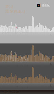 香港维多利亚港矢量线稿手绘元素