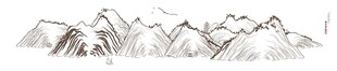 巨幅线条山水工笔线描山背景墙