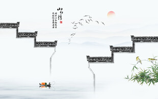 江南山水画背景墙
