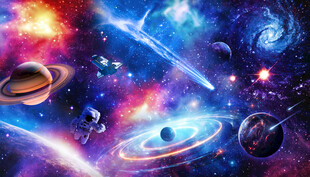 浩瀚星空太空流星宇宙星球背景墙