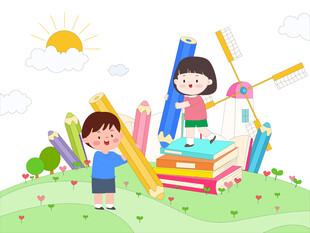 儿童教育彩色铅笔书籍风车