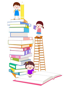 孩子爬上一堆书儿童爱读书习惯