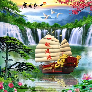 一帆风顺山水间帆船图