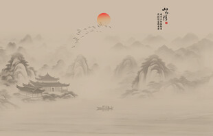 中国风水墨意境山水风景背景屏风