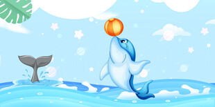 卡通海豚背景墙