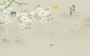 新中式兰花工笔花鸟画背景墙