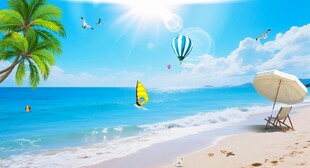 夏日海滩度假惬意风光