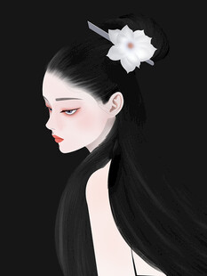 古典黑发女子的优雅侧影