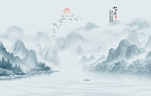 水墨山水风景画壁画