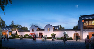 中式古村落夜景