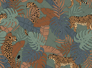豹纹与植物图案印花布料